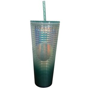 Starbucks Iridescent Grid Cold Cup 24 oz Venti Tumbler‎ With Straw Green